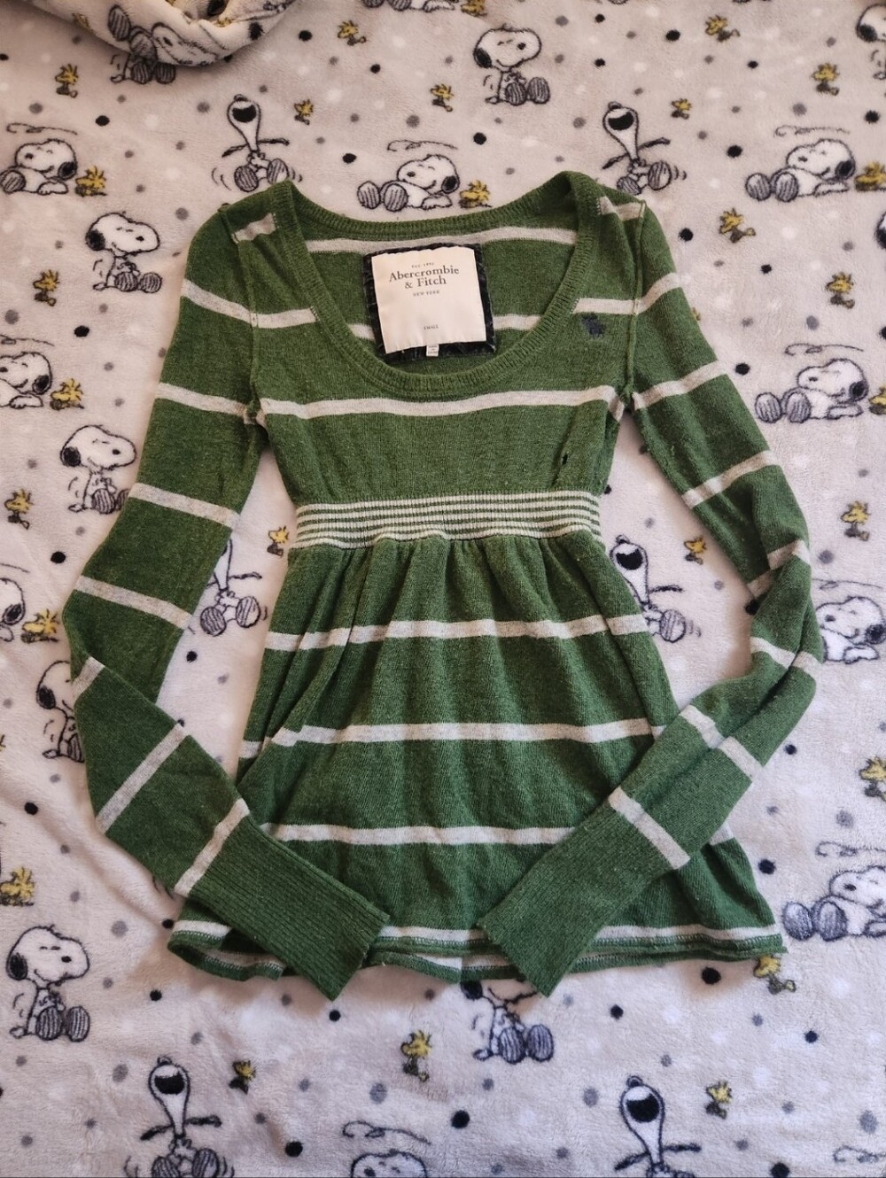Abercrombie & Fitch Green And White Striped Babydoll Sweater - FLAWED